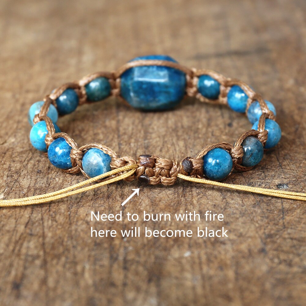 Handmade Natural Apatite Stone Weave Bracelet Women Men Friendship Jewelry String Braided Yoga Healing Balance Charm Bracelet