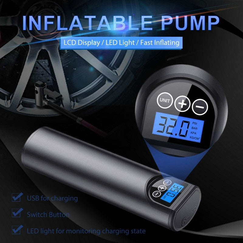 12V 150PSI Rechargeable Air Pump Tire Inflator Cordless Portable Compressor Digital Car Tyre Pump for Car Bicycle Tires Balls