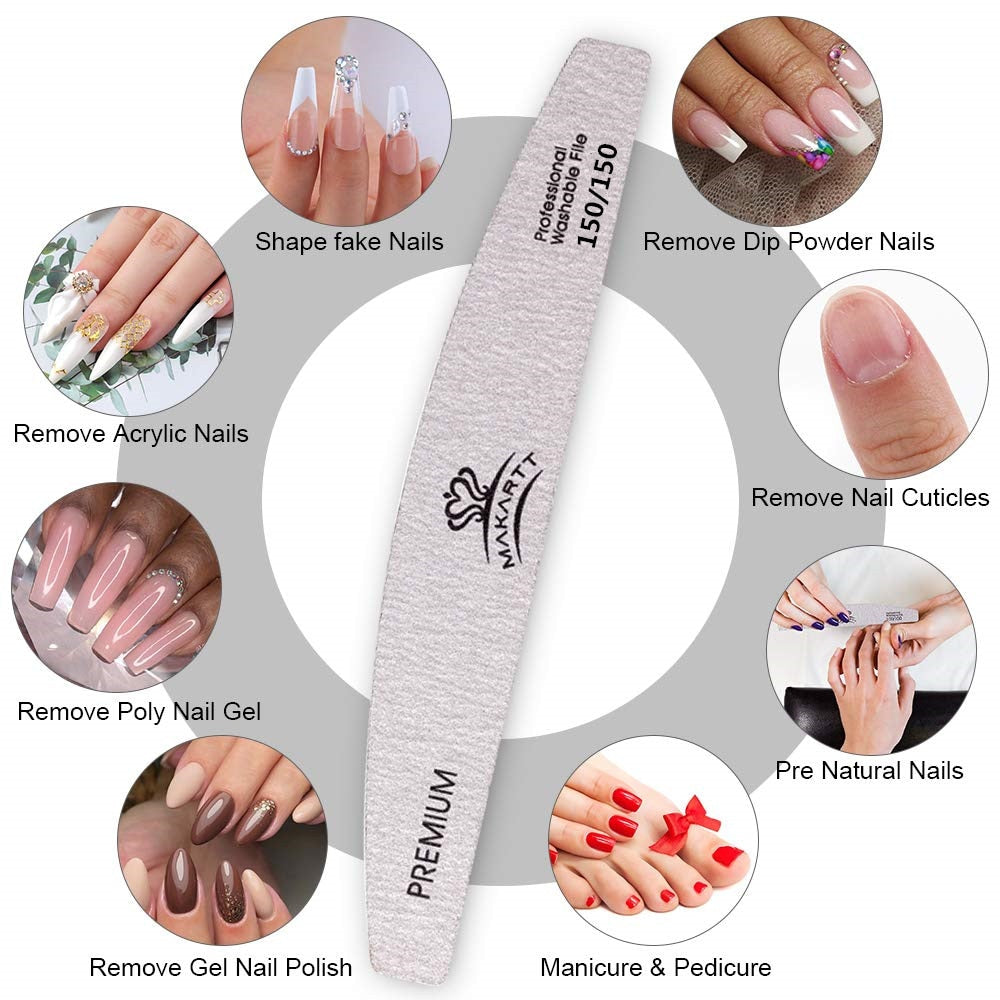 10pcs Zebra Nail Files Washable Double-Side Emery Board 150/150 Grit Nail Buffering Files Half Moon Sandpaper Nail Sanding File