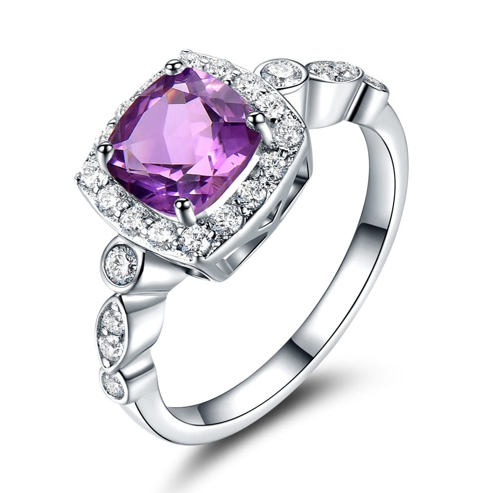 UMCHO Real S925 Sterling Silver Rings for Women Blue Topaz Ring Gemstone Aquamarine Cushion Romantic Gift Engagement Jewelry