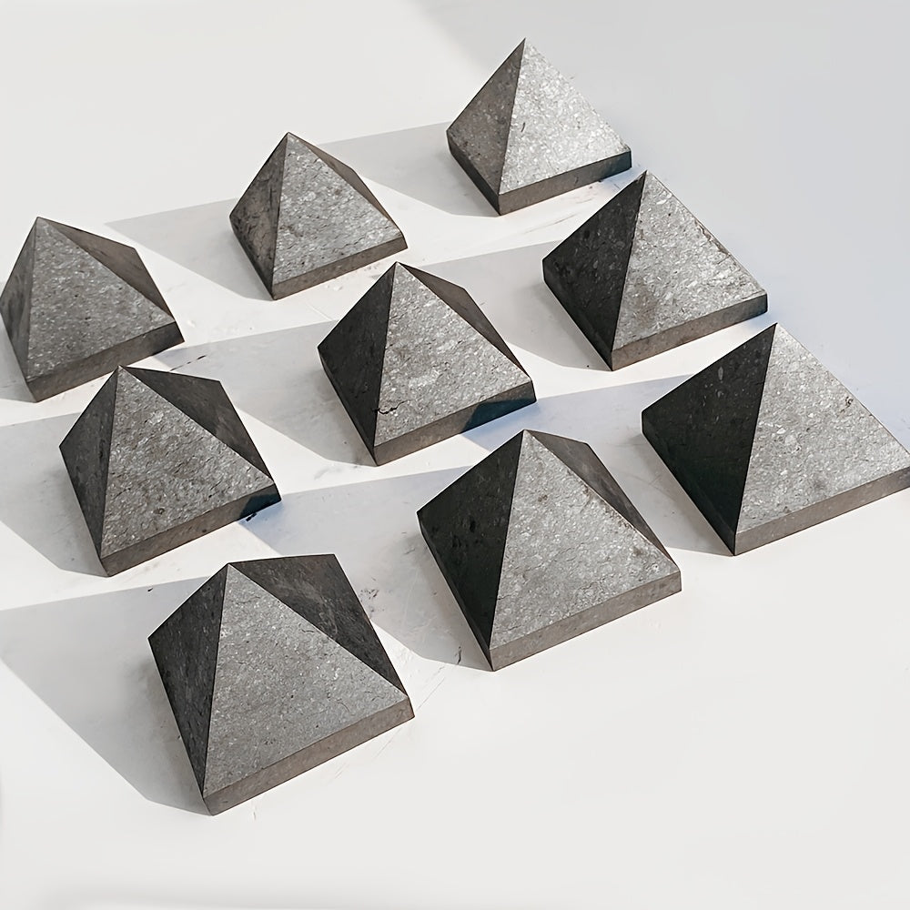 Handcrafted Shungite Pine Pyramid - Natural Crystal for Meditation, Home Decor &amp; Feng Shui Protection