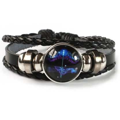 12 Zodiac Signs Constellation Charm Luminous Bracelet Men Women Fashion Multilayer Weave Leather Bracelet &amp; Bangle Birthday Gift