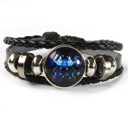 12 Zodiac Signs Constellation Charm Luminous Bracelet Men Women Fashion Multilayer Weave Leather Bracelet &amp; Bangle Birthday Gift