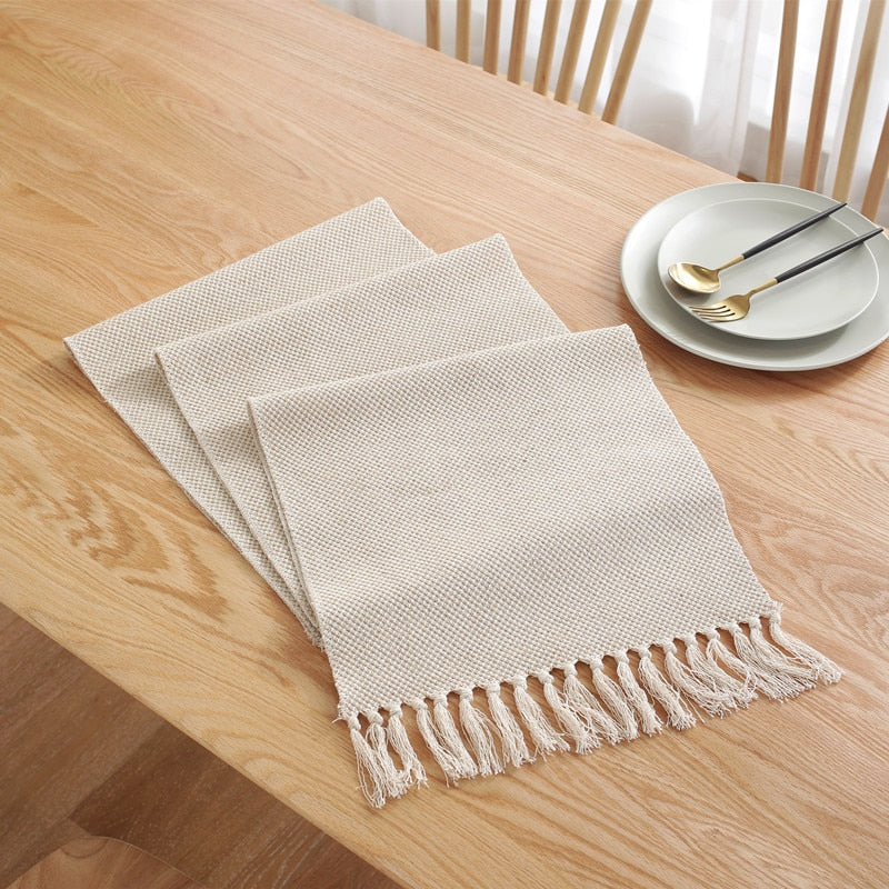 Nordic Style Table Runner Handmade Weave Tablecloth Household Decoration Tassel Cotton Tea Table Cover Coffee Table Flag