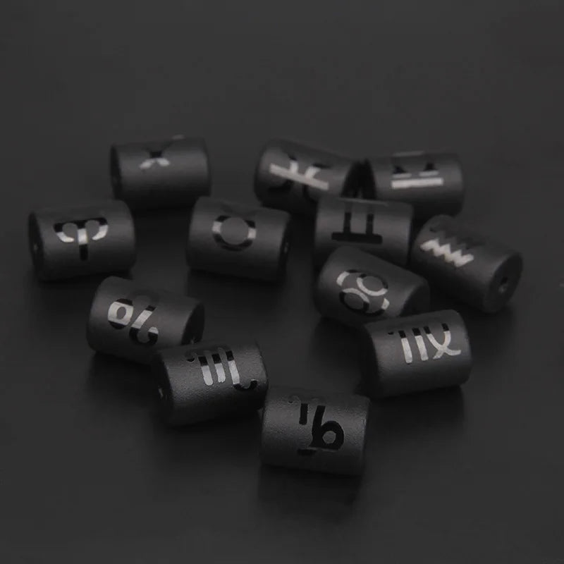 Matte 12 Zodiac Beads Charms Black Onyx Constellation Symbol Beads Cylinder Pendant For DIY Making Jewelry Findings Bracelets