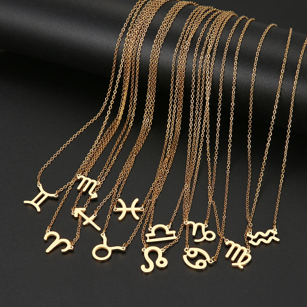 2022 Stainless Steel Zodiac Necklaces 12 Constellation Necklace CZ Astrology Astrology Zodiac Star Birthday Gifts For Women Girl