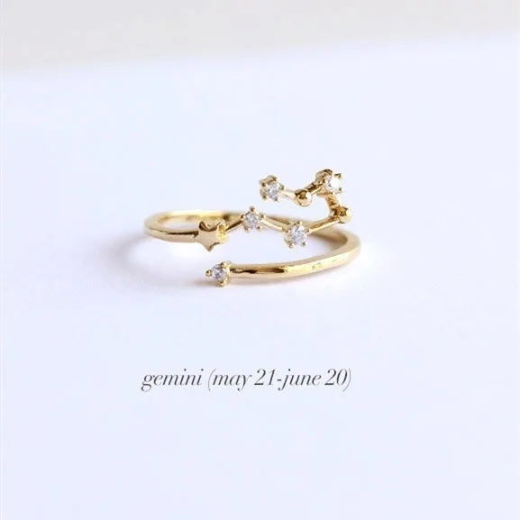 Crystal 12 Constellation Justable Rings For Women Cancer Leo Virgo Libra Sign Finger Ring Zodiac Star Jewelry Wedding Accessory
