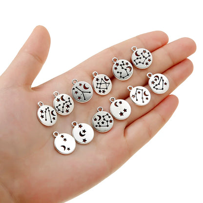 12pcs(1set) Wholesale 3 Color Zodiac Charms Alloy Metal Constellation Pendants For DIY Handmade Jewelry Accessories Making