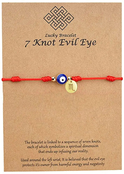 Red Rope Constellation Bracelet 7 Knot Evil Eye Good Luck String Protection Zodiac Bracelet Link Charm for Women Girls