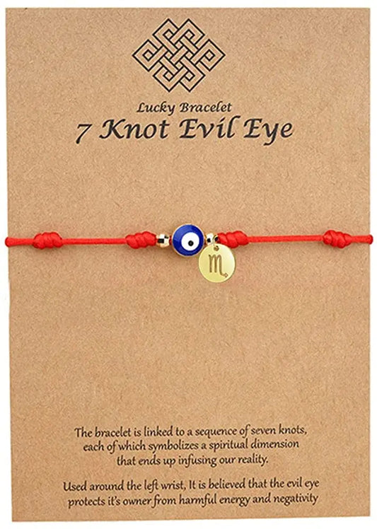 Red Rope Constellation Bracelet 7 Knot Evil Eye Good Luck String Protection Zodiac Bracelet Link Charm for Women Girls