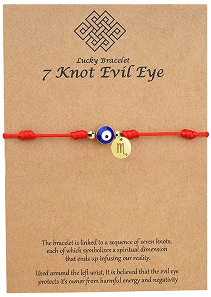 Red Rope Constellation Bracelet 7 Knot Evil Eye Good Luck String Protection Zodiac Bracelet Link Charm for Women Girls