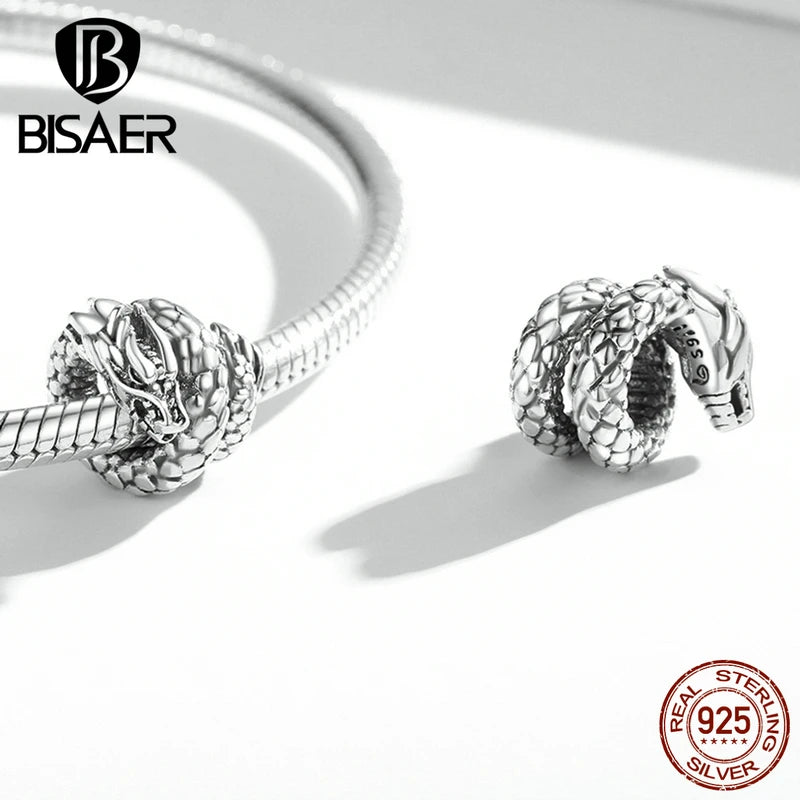 BISAER 925 Sterling Silver Vintage Dragon Charms 2024 Chinese Zodiac Animal Bead For Women DIY Bracelets Necklaces Fine Jewelry