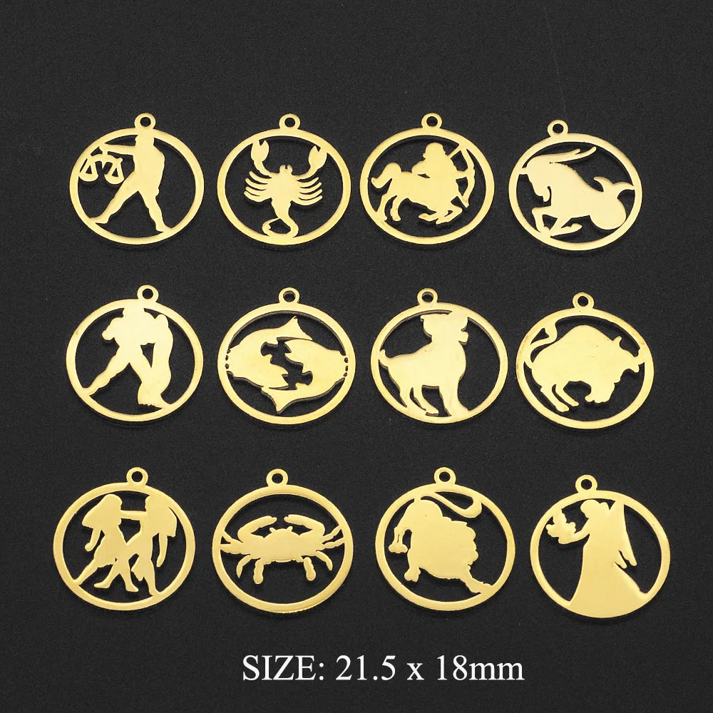 12pcs/set Zodiac Sign Stainless Steel Horoscope DIY Jewelry Charms Connector Wholesale Earring Making Pendant Factory Price