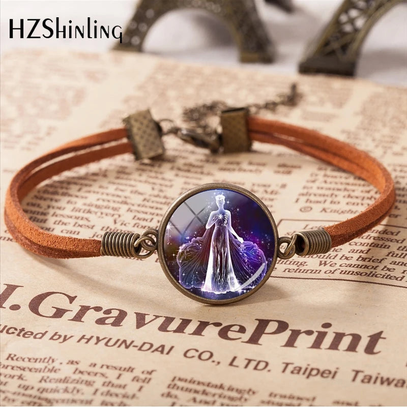 2020 New Arrival 12 Zodiac Galaxy Horoscope Bracelet Aquarius Pisces Scorpion Zodiac Leather Bracelets Gifts Jewelry