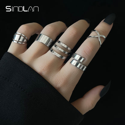 Sindlan Gothic Silver Color Grimace Finger Rings Set for Women Punk Stranger Things Grunge Butterfly Female Emo Jewelry Anillos