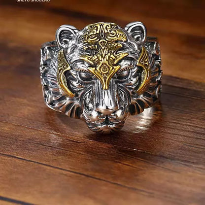 High Quality Fashion Creative Tiger Head Domineering Ring Mature Men Personality Beast Zodiac Ring Birthday Gift