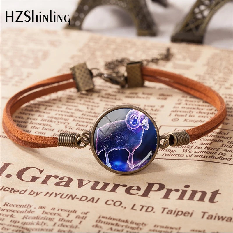 2020 New Arrival 12 Zodiac Galaxy Horoscope Bracelet Aquarius Pisces Scorpion Zodiac Leather Bracelets Gifts Jewelry