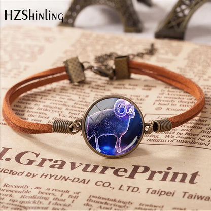 2020 New Arrival 12 Zodiac Galaxy Horoscope Bracelet Aquarius Pisces Scorpion Zodiac Leather Bracelets Gifts Jewelry