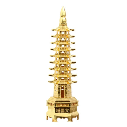 Feng Shui 9-Levels Alloy 3D Model Chinese Wenchang Pagoda Tower Crafts Statue Souvenir Home Decoration Metal Handicraft