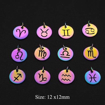 12pcs/set Zodiac Sign Stainless Steel Horoscope DIY Jewelry Charms Connector Wholesale Earring Making Pendant Factory Price