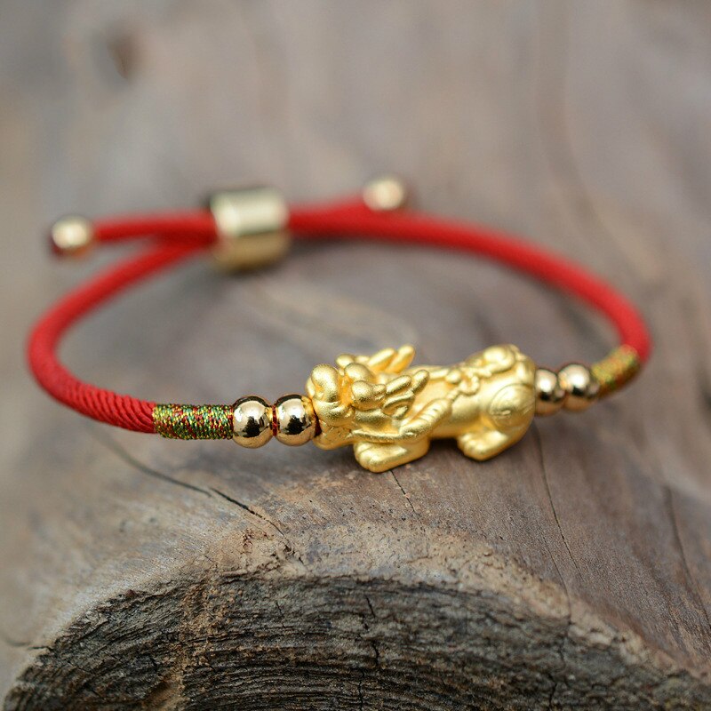 Lucky Red Rope Bracelets Pixiu Gold Color Tibetan Buddhist Knots Adjustable Charm Bracelet For Women Men