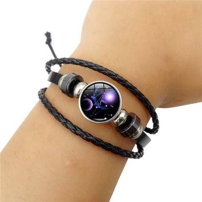 Aries/Taurus/Gemini/cancer/LEO/Virgo/Libra/Scorpio Zodiac Signs Button Leather Bracelet 12 Constellations Jewelry For Birthday