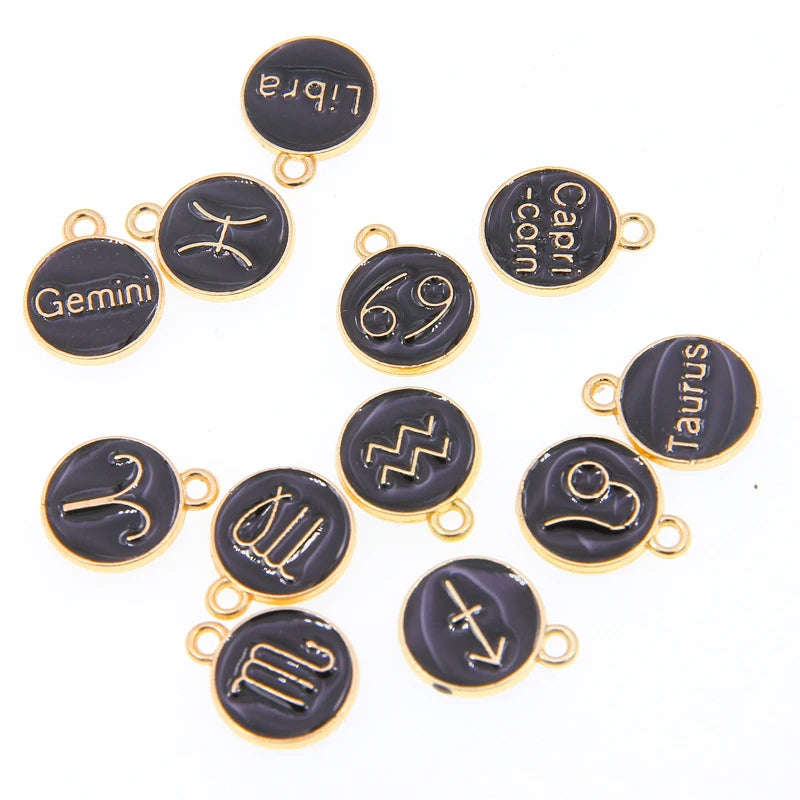 multiple colour (12 Pieces/Set) Metal Alloy 8 Colors Enamel Zodiac Signs Charms Pendant Diy Hand Made Jewelry Accessories