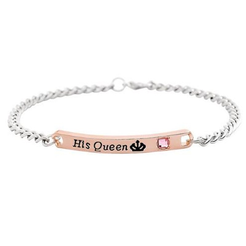 Fashion Popular Couple Bracelet His Queen Her King Text Love Memorial Day Holiday Chain Trendy Charm Jewelry Gift For Lover