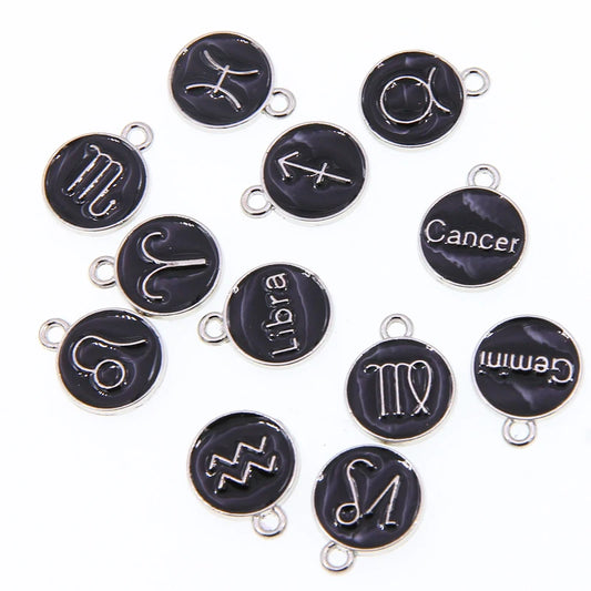 Black enamel 12 Pieces/Set  Metal Alloy Enamel Zodiac Signs Charms Pendant Diy Hand Made Jewelry Accessories