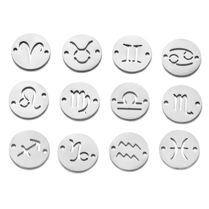 10pcs per signs 12mm Stainless Steel Mirror Polished Twelve Constellation Charms for Making Jewelry Bracelets Zodiac Charm DIY