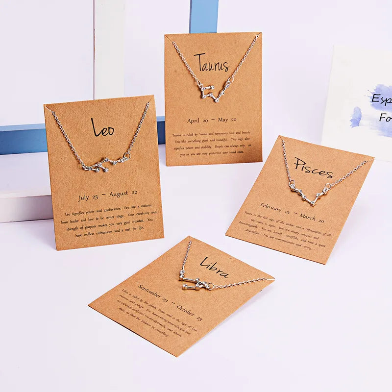 Cardboard Star Zodiac Sign 12 Constellation Necklaces Crystal Charm Chain Choker Necklace for Women Birthday Jewelry Gift