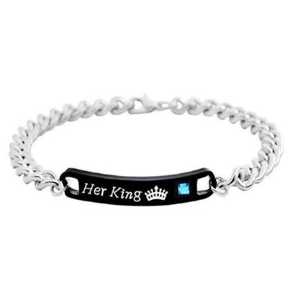 Fashion Popular Couple Bracelet His Queen Her King Text Love Memorial Day Holiday Chain Trendy Charm Jewelry Gift For Lover