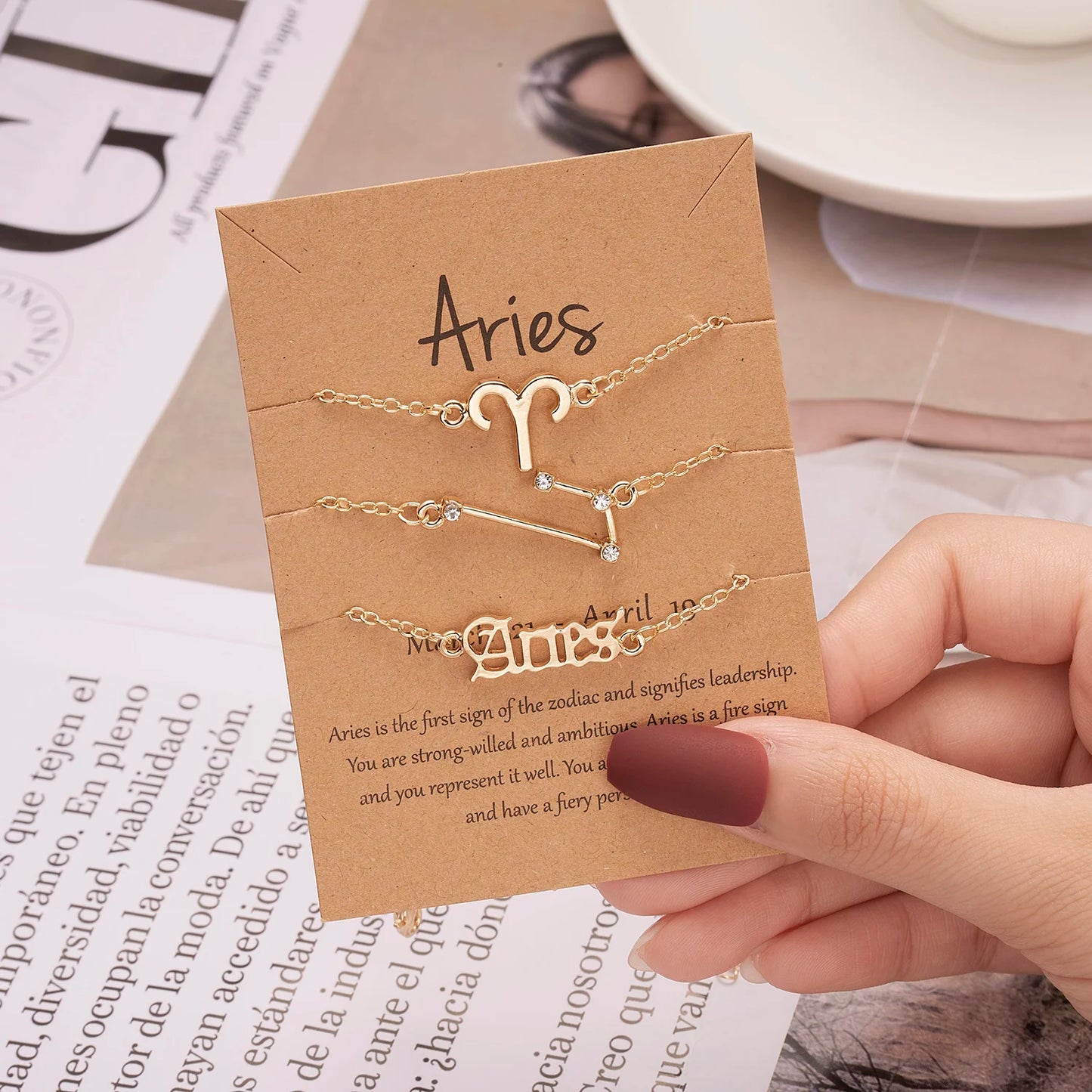 3 PCS/Set Zodiac Sign Chain Bracelet for Women Couple 12 Constellation Gold Color Star Rhinestone Birthday Jewelry Aries Gifts
