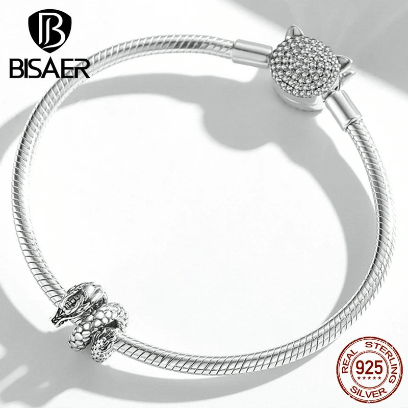 BISAER 925 Sterling Silver Vintage Dragon Charms 2024 Chinese Zodiac Animal Bead For Women DIY Bracelets Necklaces Fine Jewelry