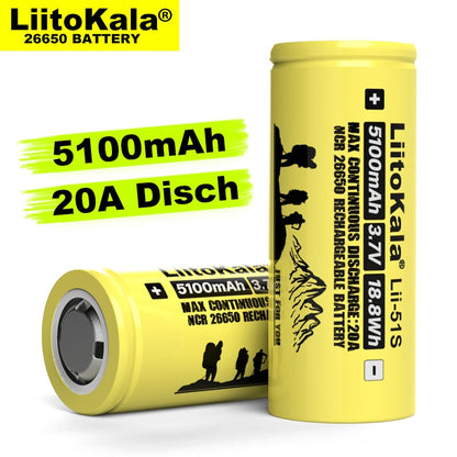 6-30PCS Liitokala LII-51S 26650 20A power rechargeable lithium battery 26650A , 3.7V 5100mA .  Suitable for flashlight