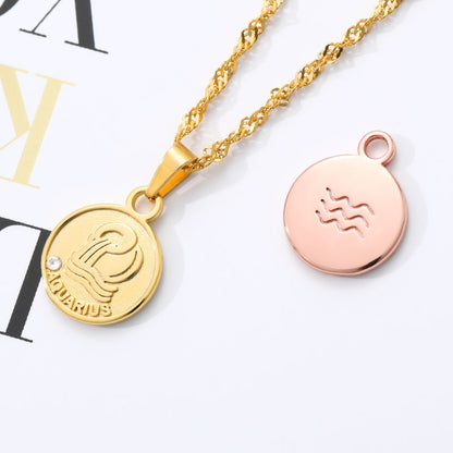 zodiac necklaces for women coin necklace Aries Leo Collier signe astrologique 12 Horoscope Zodiac Astrology Necklace Women