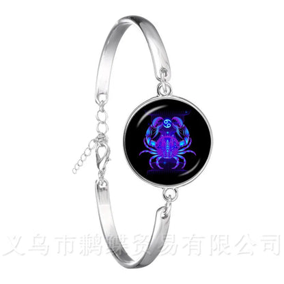 2018 Fashion Bracelet Galaxy Constellation Design 12 Zodiac Sign Horoscope Astrology Silver Plated Bangle For Women