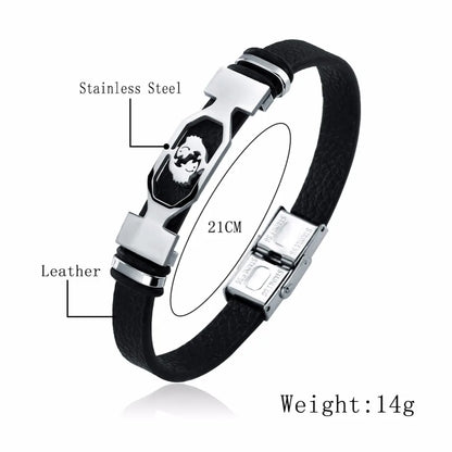 12 Constellation Stainless Steel Cuff Bracelet Men Women Zodiac Sign Black Leather Wrap Bracelet Jewelry Pulseras Hombre