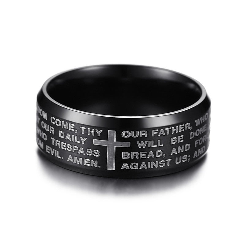 Vnox Engraved Bible Cross Ring for Men 3 Colors Option Stainless Steel Stylish Prayer Male Jewelry US Size #7- #13