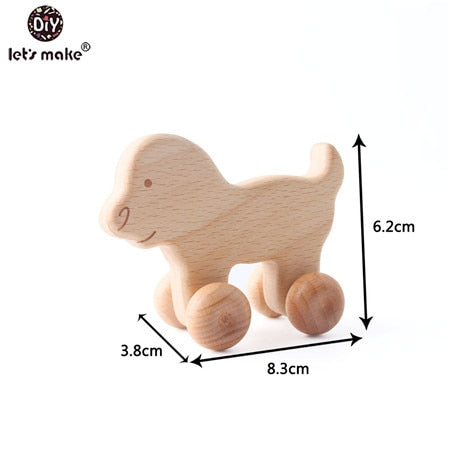 Let&#39;s Make Beech Wooden Animals 1pc Dogs Car Cartoon Elephants Montessori Toys For Children Teething Nursing Baby Teethers