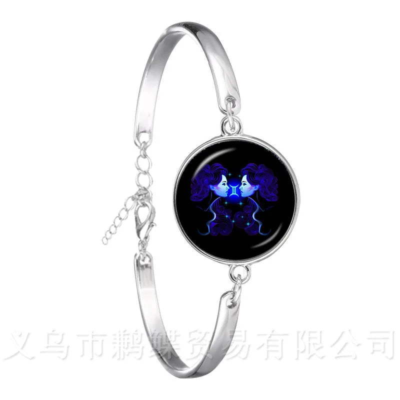 2018 Fashion Bracelet Galaxy Constellation Design 12 Zodiac Sign Horoscope Astrology Silver Plated Bangle For Women