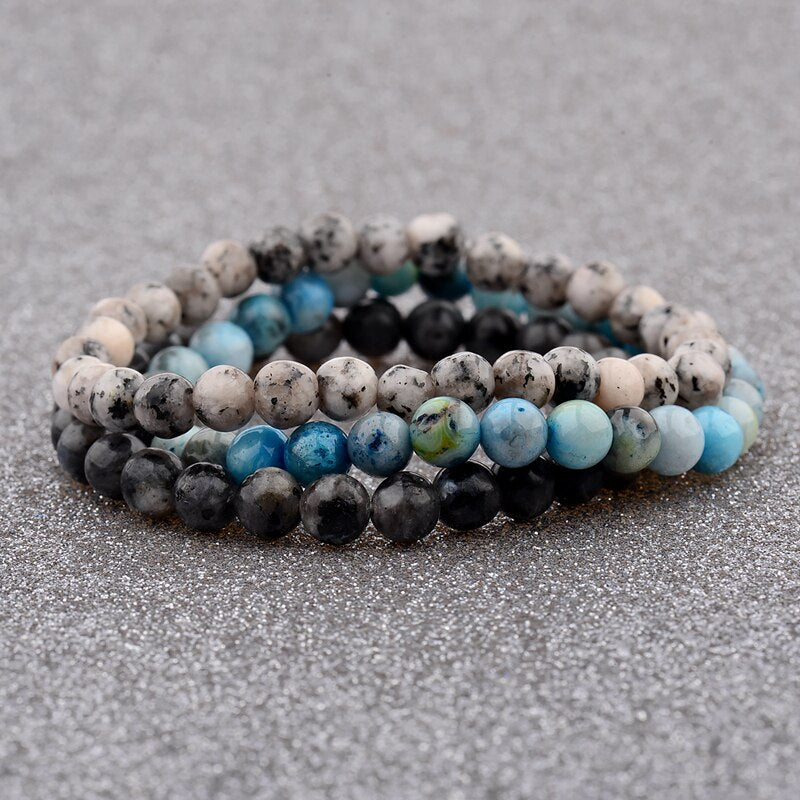 Amader 4 Style Women&#39;s Multicolor 6mm Natural Stone Beads Elastic Charm Bracelet Trendy Men Blue Bead Prayer Bracelet AB176