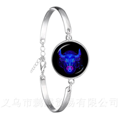 2018 Fashion Bracelet Galaxy Constellation Design 12 Zodiac Sign Horoscope Astrology Silver Plated Bangle For Women