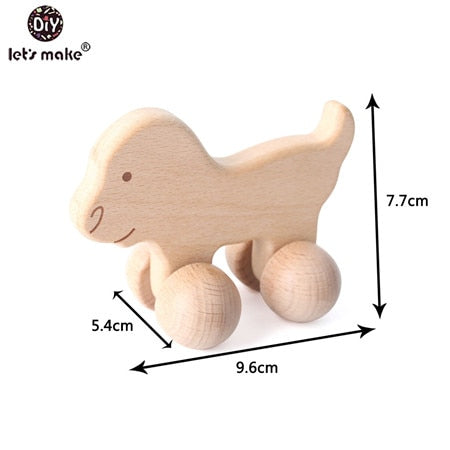 Let&#39;s Make Beech Wooden Animals 1pc Dogs Car Cartoon Elephants Montessori Toys For Children Teething Nursing Baby Teethers