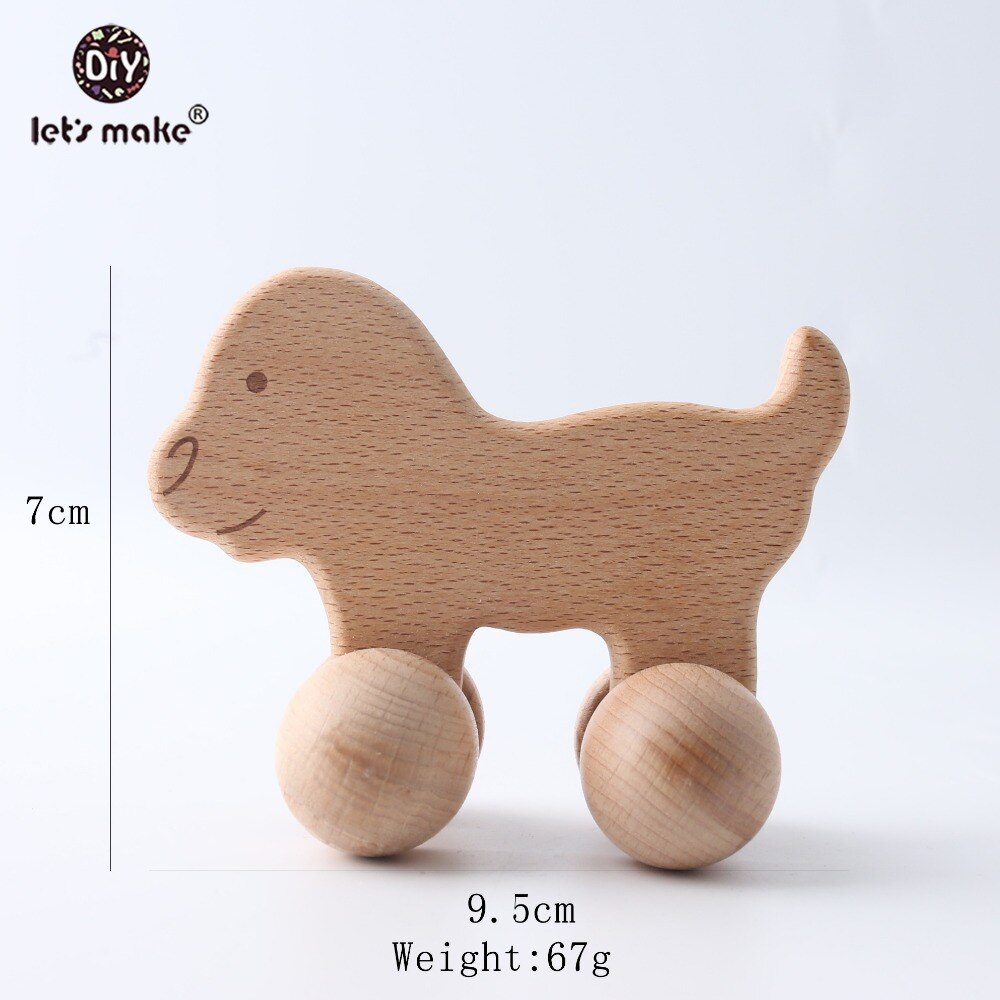 Let&#39;s Make Beech Wooden Animals 1pc Dogs Car Cartoon Elephants Montessori Toys For Children Teething Nursing Baby Teethers