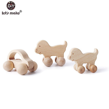 Let's Make Beech Wooden Animals 1pc Dogs Car Cartoon Elephants Montessori Toys For Children Teething Nursing Baby Teethers