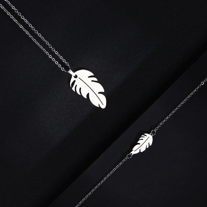 CACANA Stainless Steel Sets For Women Feather Shape Necklace Bracelet Earring Jewelry Lover&#39;s Engagement Jewelry