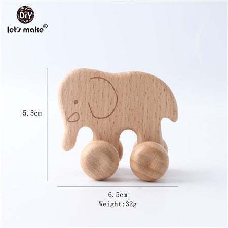 Let&#39;s Make Beech Wooden Animals 1pc Dogs Car Cartoon Elephants Montessori Toys For Children Teething Nursing Baby Teethers