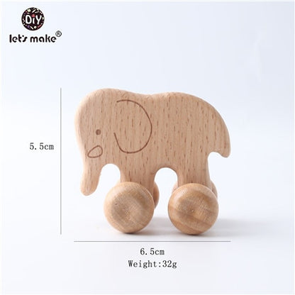 Let's Make Beech Wooden Animals 1pc Dogs Car Cartoon Elephants Montessori Toys For Children Teething Nursing Baby Teethers