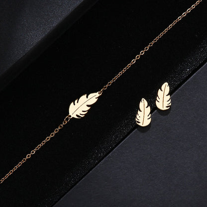 CACANA Stainless Steel Sets For Women Feather Shape Necklace Bracelet Earring Jewelry Lover&#39;s Engagement Jewelry